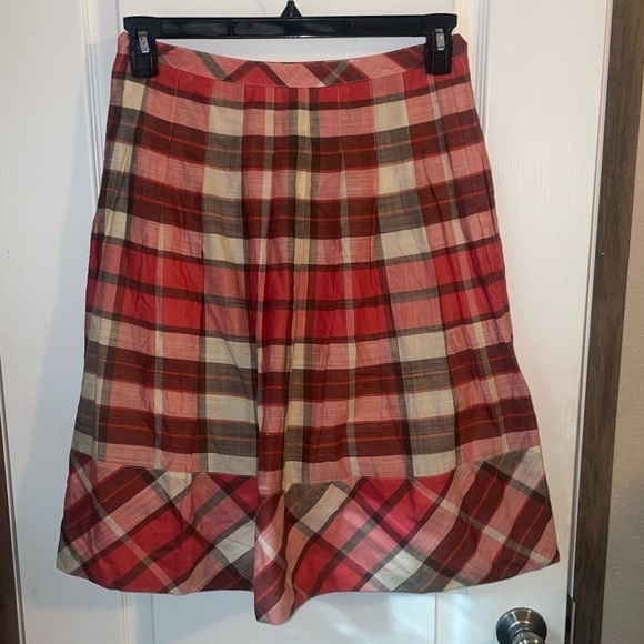 Talbots Dresses & Skirts - Talbots Ivory Brown Sienna Plaid Aline Skirt Size 8 Petite